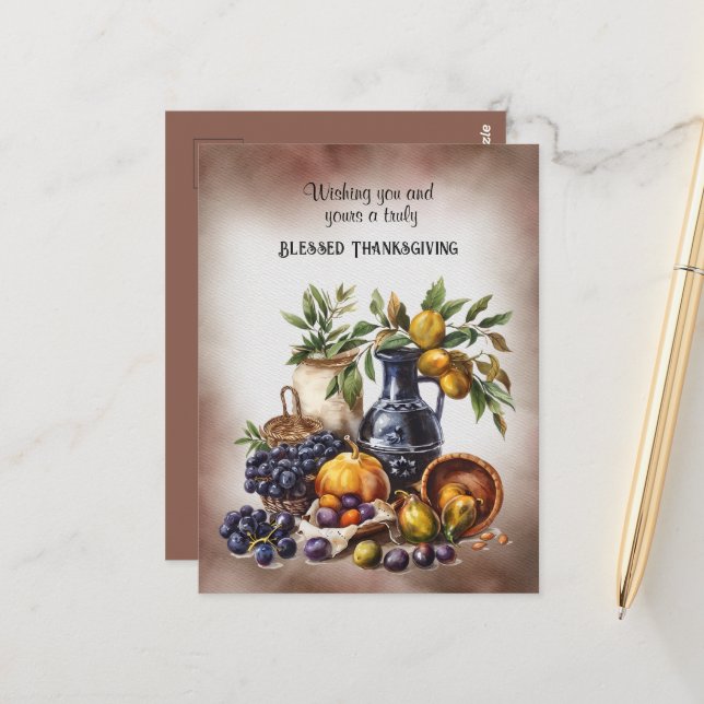 Carte Postale Bienheureux Vins d'Action de grâce et boeufs de fr (Devant/Arrière en situation)