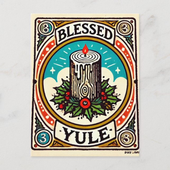 Carte Postale Bienheureux Yule Pagan Yuletide Vacances yule log  (Devant)