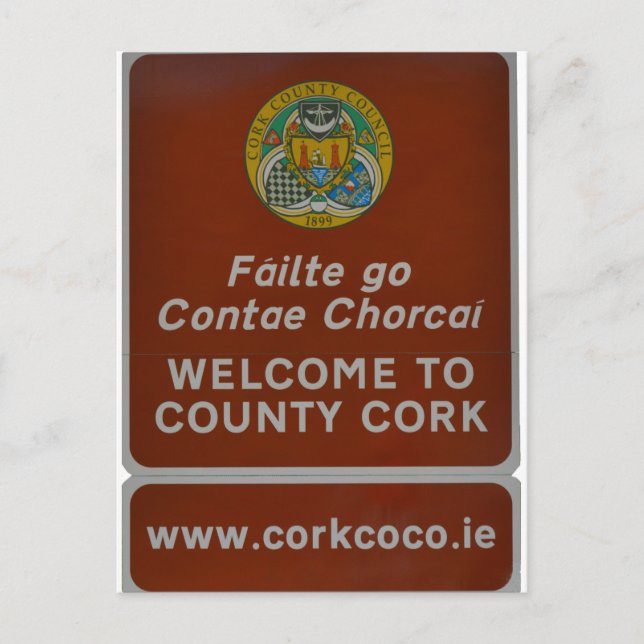 Carte Postale Bienvenue à County Cork, Irlande (Devant)