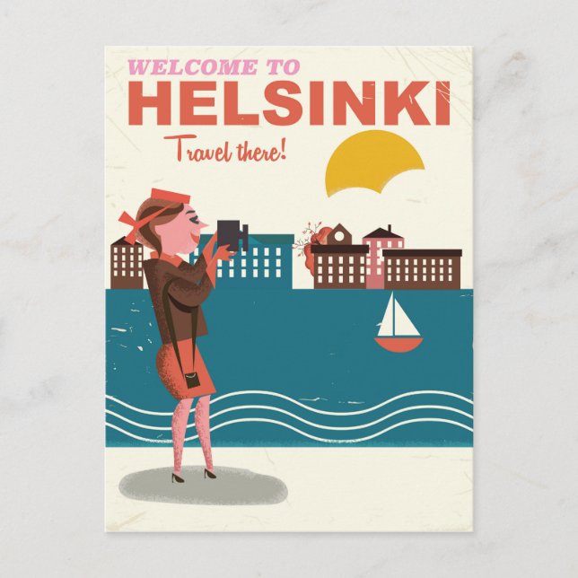 Carte Postale Bienvenue à Helsinki Finlande poster de voyage vin (Devant)