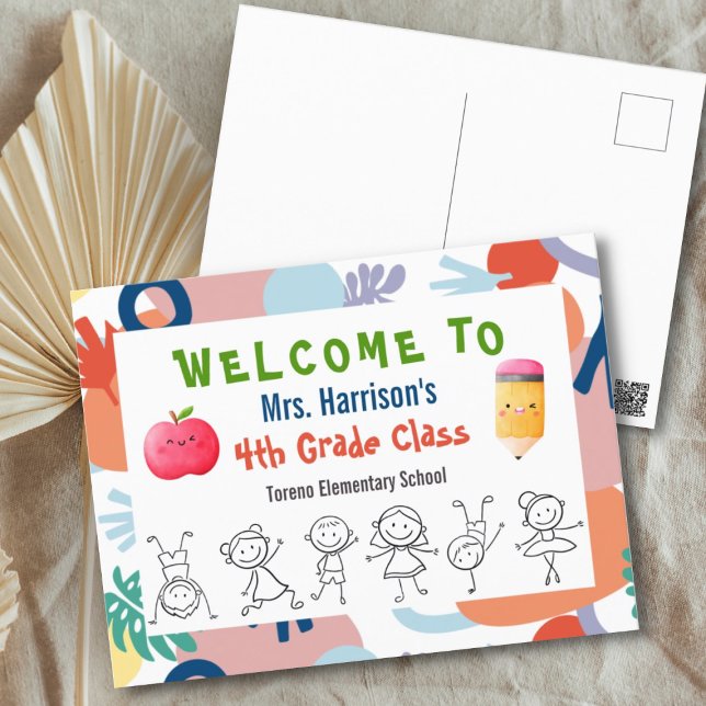 Carte Postale Bienvenue À La Pomme De Classe Retour À L'École En (Créateur téléchargé)