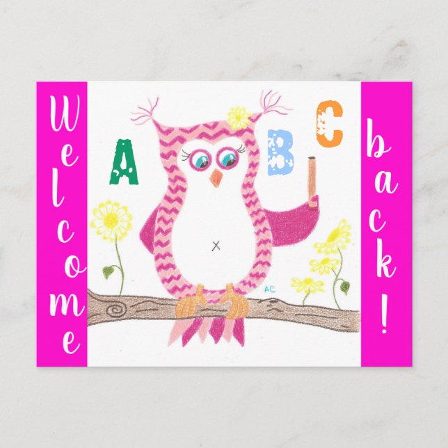 Carte Postale Bienvenue à l'école chevron rose chevron owcard (Devant)