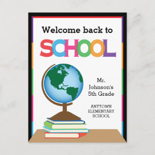 Carte Postale Bienvenue à l'école, Globe & Livres Personnalisé