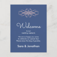 Bienvenue à Notre Mariage rose et bleu foncé