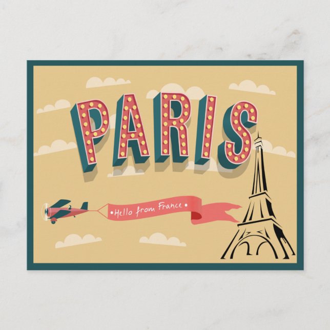 Carte Postale Bienvenue à Paris Vintage (Devant)