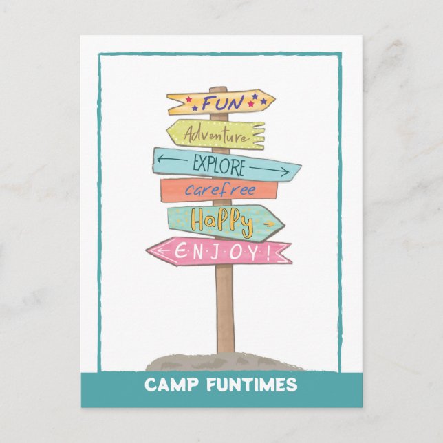 Carte Postale Bienvenue au camp d'été Nom personnalisé Symbole a (Devant)