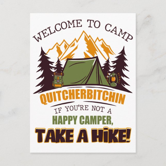 Carte Postale Bienvenue Au Camp Quitcherbitchin Happy Camper (Devant)