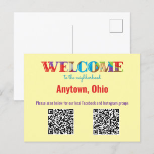 Carte Postale BIENVENUE au code QR personnalisé de voisinage