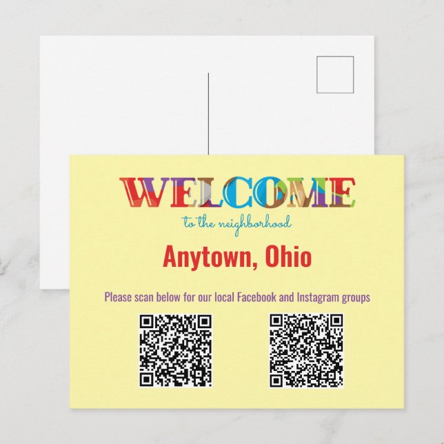 Carte Postale BIENVENUE au code QR personnalisé de voisinage (Devant / Derrière)