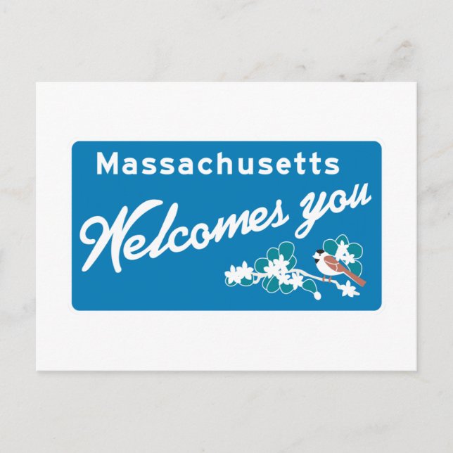 Carte Postale Bienvenue au Massachusetts - Panneau routier USA (Devant)