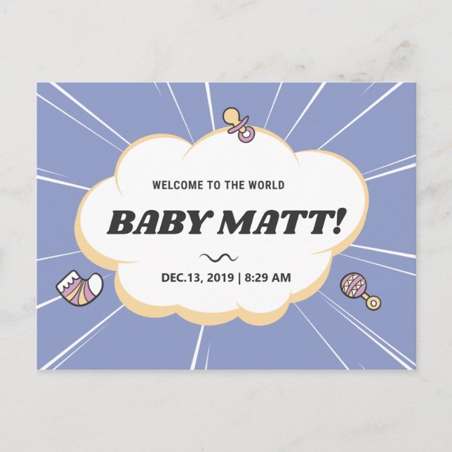 CARTE POSTALE BIENVENUE AU MONDE MON NOM DE BÉBÉ PERSONNALISÉ (Devant)