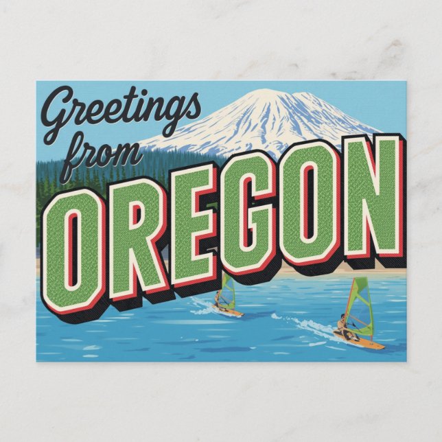 Carte Postale Bienvenue au windsurf de la montagne de l'Oregon (Devant)