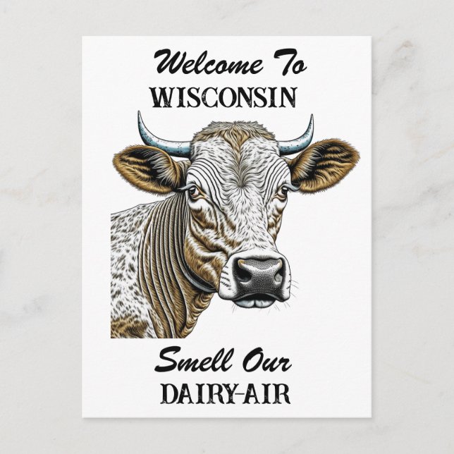 Carte Postale Bienvenue au Wisconsin, Sentez notre air laitier (Devant)
