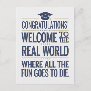 Carte Postale Bienvenue Dans Le Monde Réel Drôle Graduation