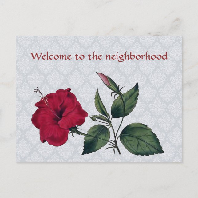 Carte Postale Bienvenue dans le quartier, hibiscus rouge (Devant)