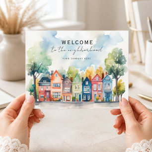 Carte Postale Bienvenue dans les Townhouses Bleu Vert du Quartie