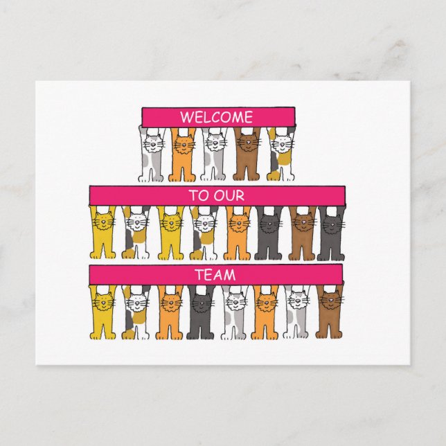 Carte Postale Bienvenue dans notre équipe de chats de dessin ani (Devant)