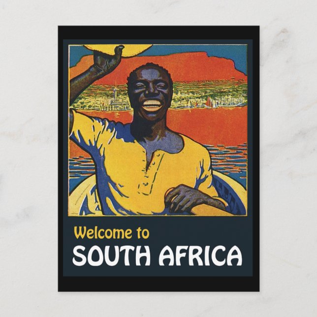 Carte Postale Bienvenue en Afrique du Sud, un natif dans un bate (Devant)