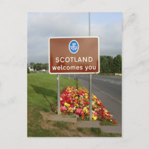 Carte Postale Bienvenue en Écosse - Panneau frontalier anglo-éco