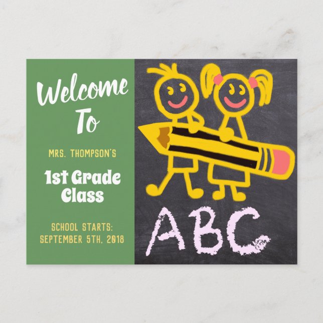Carte Postale Bienvenue Retour À L'École Enseignant Chalkboard L (Devant)