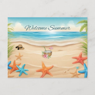 Carte Postale Bienvenue sur la plage tropicale d'été, étoile de