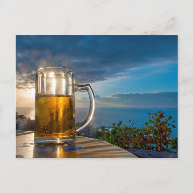 Carte Postale Bière au coucher du soleil (Devant)