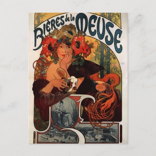 Carte Postale Bière de la Meuse par Alphonse Mucha (Devant)