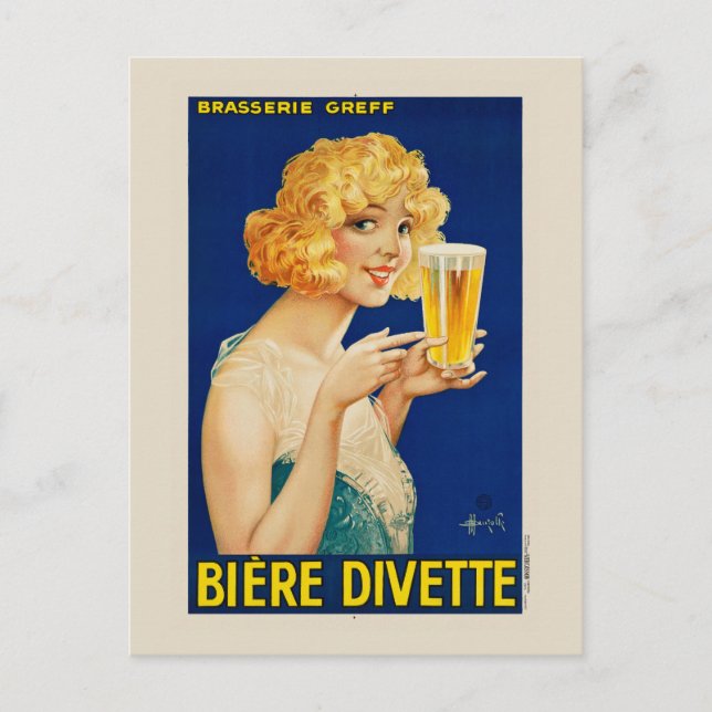 Carte Postale Biere Divette Poster vintage 1929 (Devant)