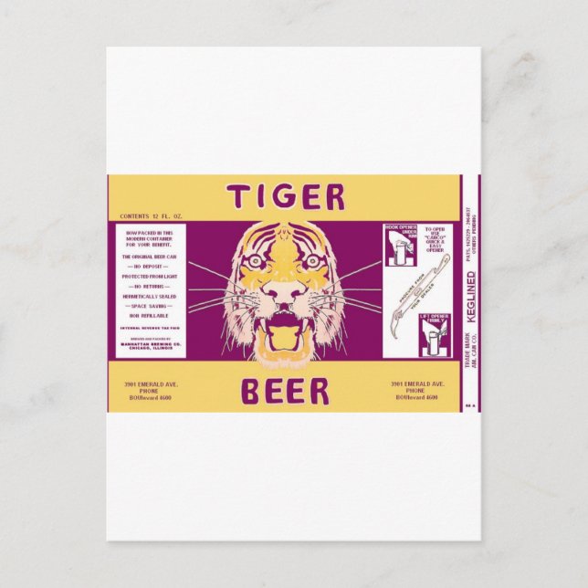 Carte Postale Bière tigre Manhattan brassant Chicago Illinois Ca (Devant)