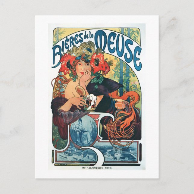 Carte Postale Bieres de la Meuse, Mucha (Devant)