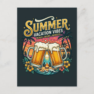 Carte Postale Bières de plage et couchers de soleil - Fête de va