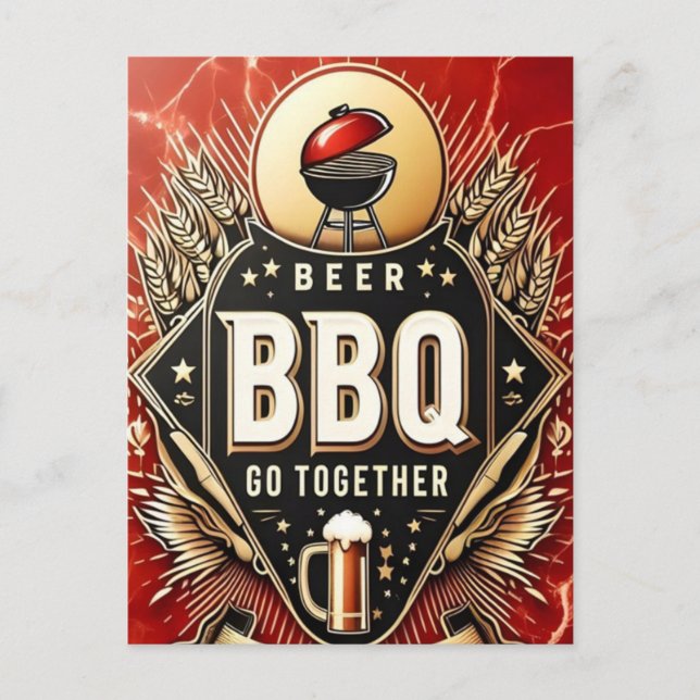 Carte Postale Bières et BBQ vont ensemble (Devant)