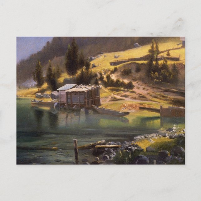 Carte Postale Bierstadt - Camp de pêche et de chasse, (Devant)