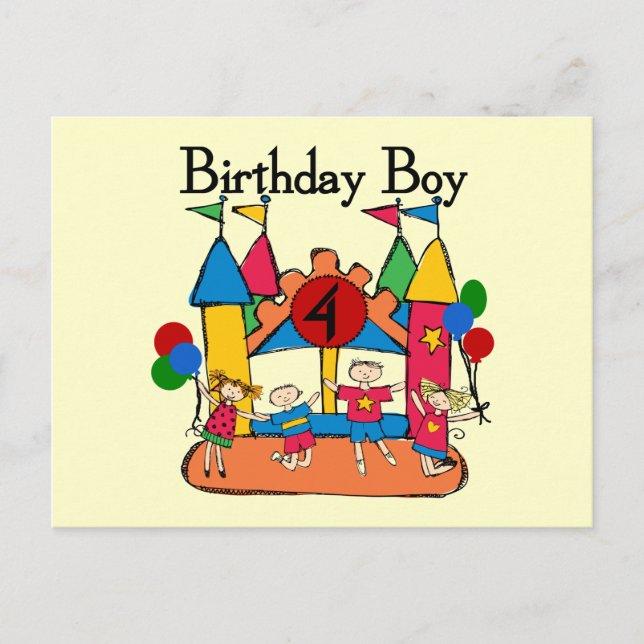 Carte Postale Big Bounce Boy 4th Birthday Tshirts et cadeaux (Devant)