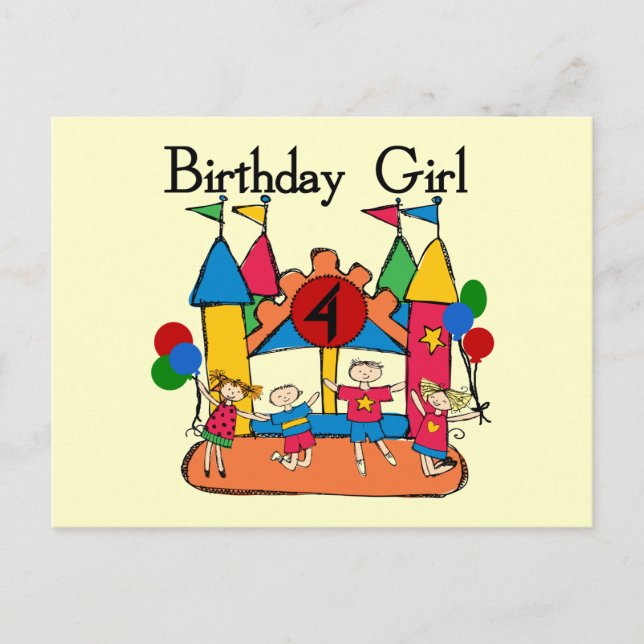 Carte Postale Big Bounce Girl 4th Birthday T-shirts et cadeaux (Devant)