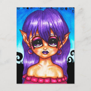 Carte Postale Big Eye Gypsy Elf Girl originale Fantasy fairytale