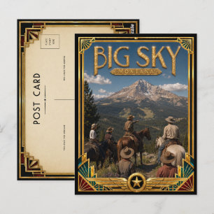 Carte Postale Big Sky Montana Art Déco Vintage de l'Âge d'Or