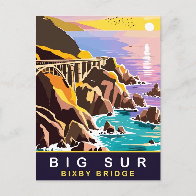 Carte Postale Big Sur, coucher de soleil sur le pont Bixby, Voya (Devant)