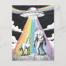 Bigfoot avec Unicorne et un OVNI