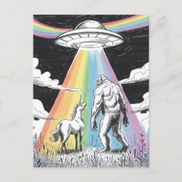 Carte Postale Bigfoot avec Unicorne et un OVNI