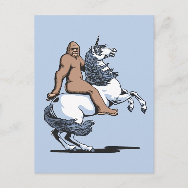 Carte Postale Bigfoot chevauchant une licorne (Devant)