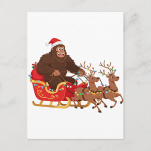 Carte Postale Bigfoot conduisant un traîneau de Noël à travers l