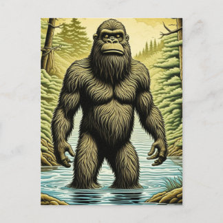 Carte Postale Bigfoot debout dans le dessin sur l'eau