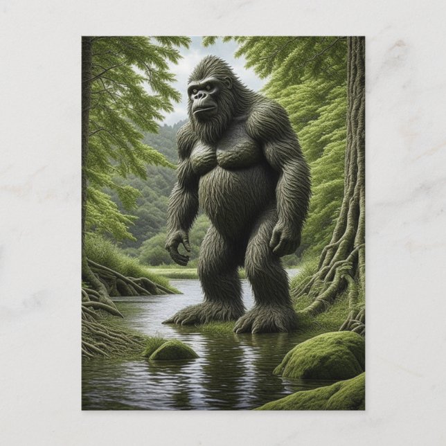 Carte Postale Bigfoot debout dans un dessin de Creek (Devant)