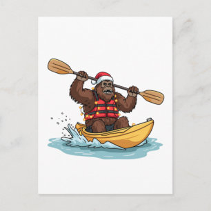 Carte Postale Bigfoot Sasquatch en kayak Noël Sport d'eau