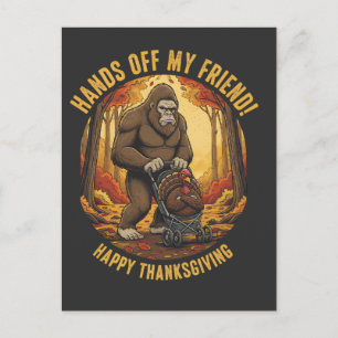 Carte Postale Bigfoot Sasquatch et dinde à Thanksgiving automne