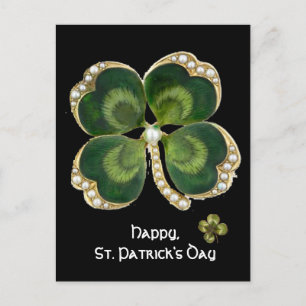 Carte Postale Bijou Shamrock Gold Saint Patrick avec perles
