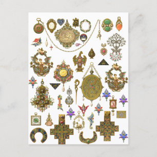 Carte Postale Bijoux anciens Art Vintage Illustrations Faux Ca