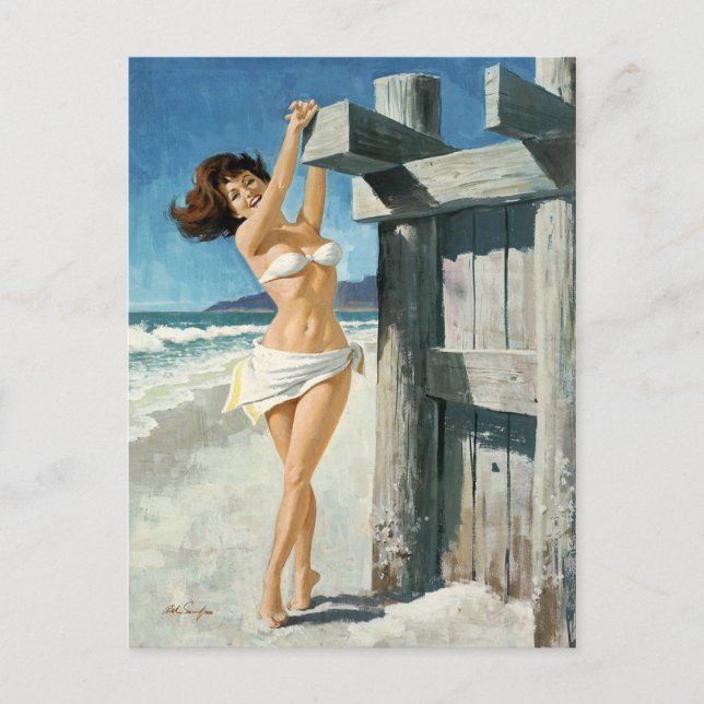 Carte Postale Bikini blanc à la plage (Devant)