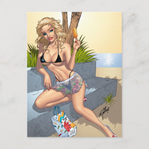 Carte Postale Bikini Girl Pin-up Art de la crème glacée par Al R
